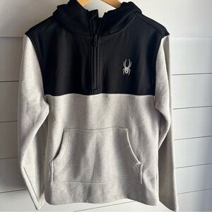 Spyder Men’s Black and Oatmeal Waffle 1/4 Zip Hooded Fleece Lined Pullover Small